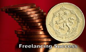 British pounds with text Freelancing Success