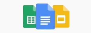 Google Docs icon on top of Google Sheets and Google Slides icons